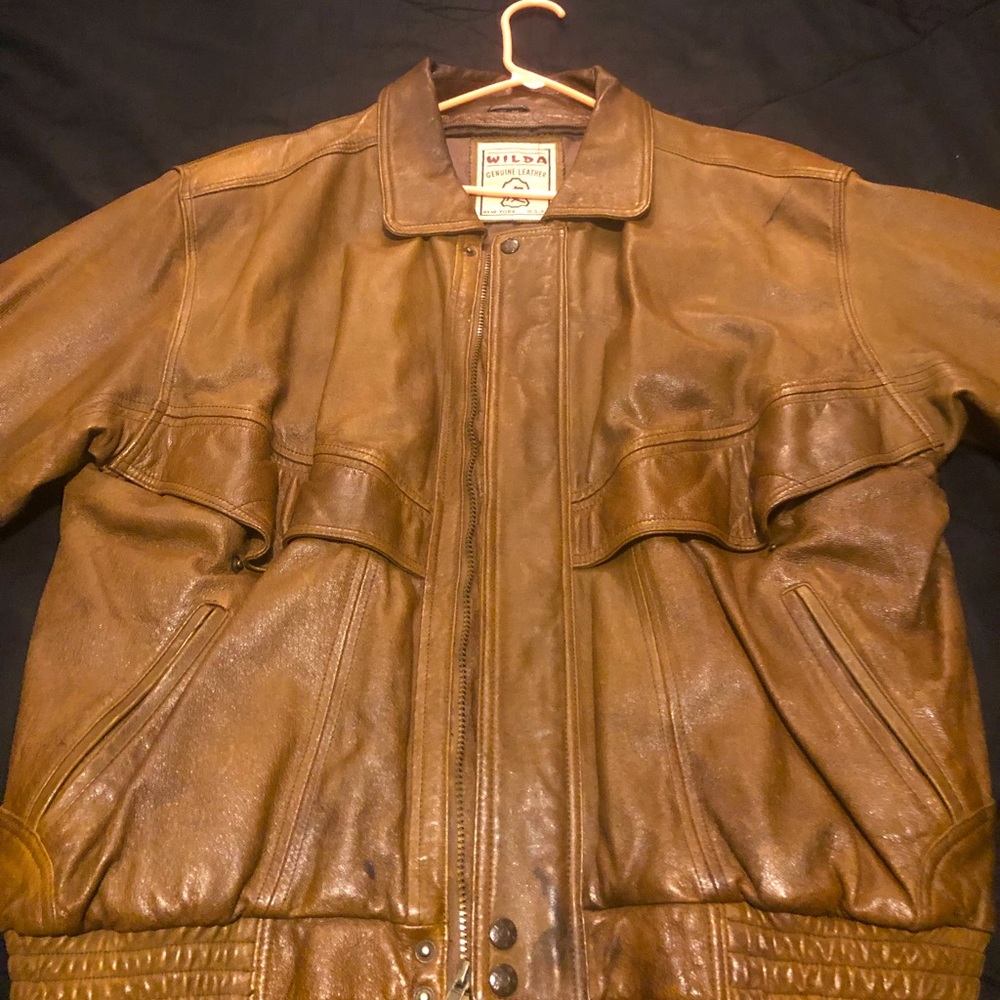 Mens vintage Wilda Genuine Leather Bomber Jacket size XXL